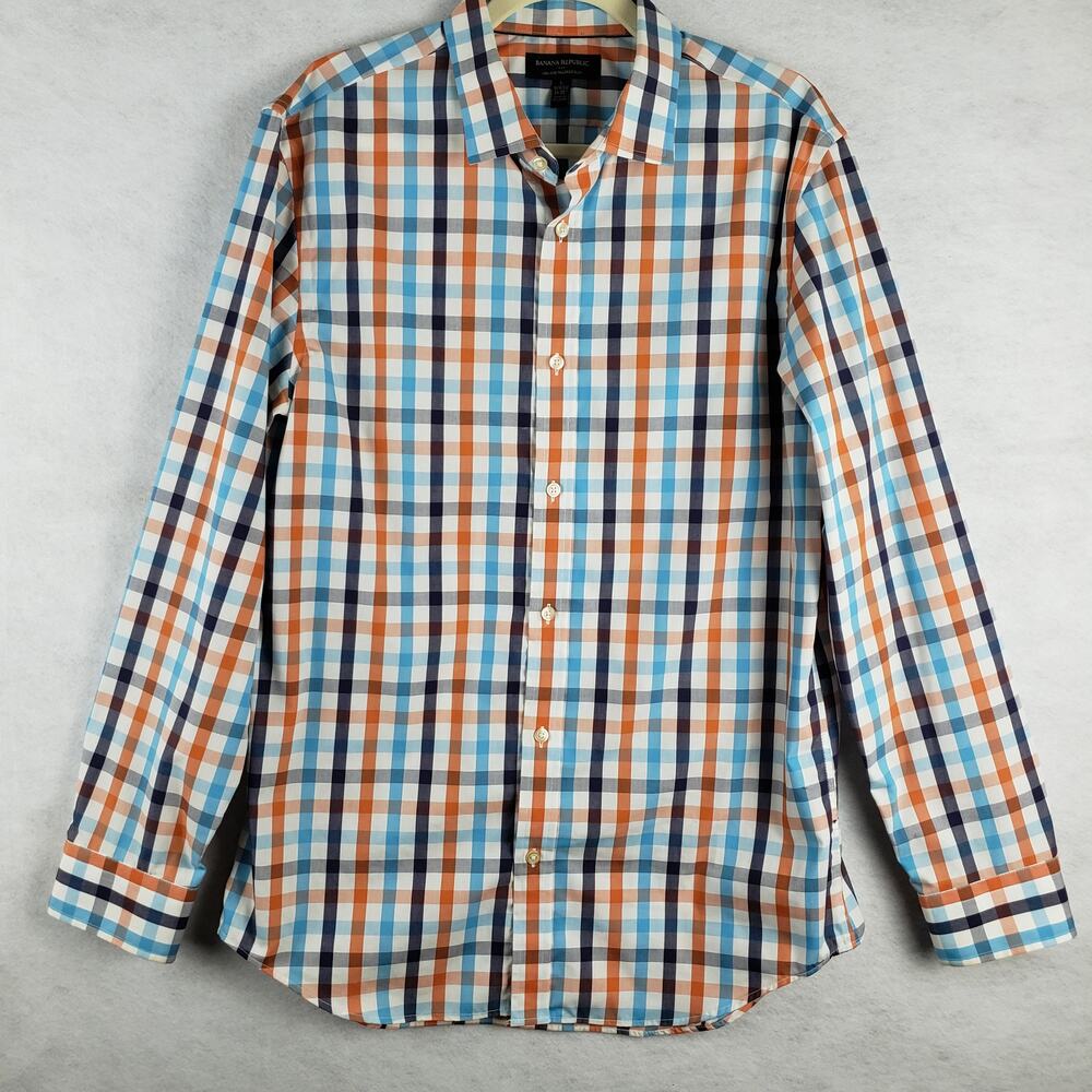 Banana Republic L Long Sleeve Gingham‎ Plaid Button Up Multicolor Tailored Slim